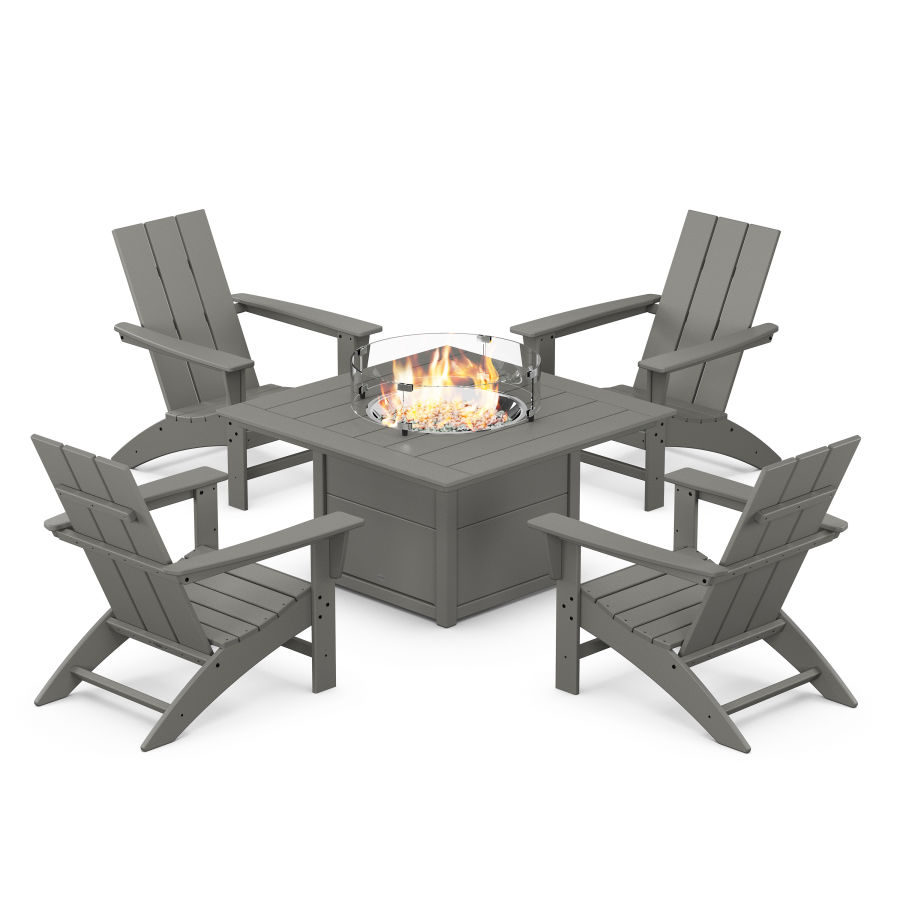 POLYWOOD Modern 5-Piece Adirondack Chair Conversation Set with Fire Pit Table