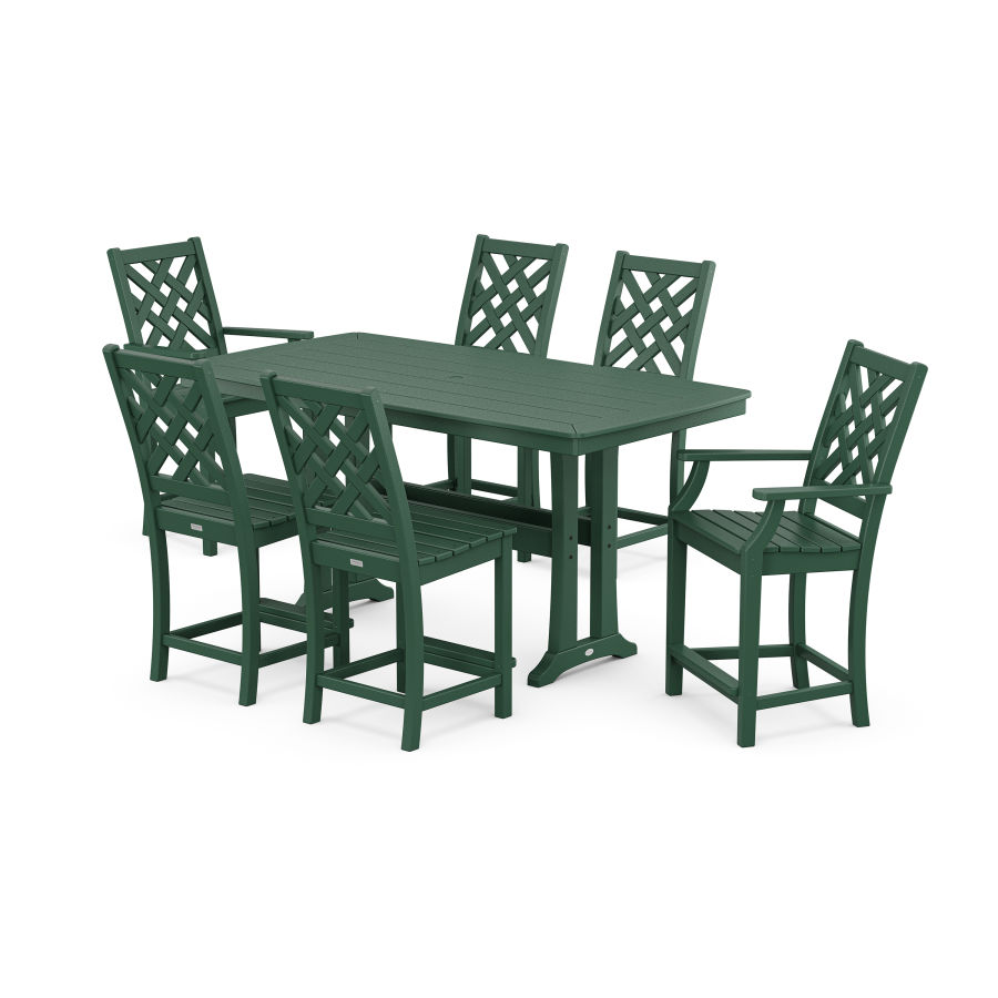 POLYWOOD Wovendale 7-Piece Counter Set with Trestle Legs in Green