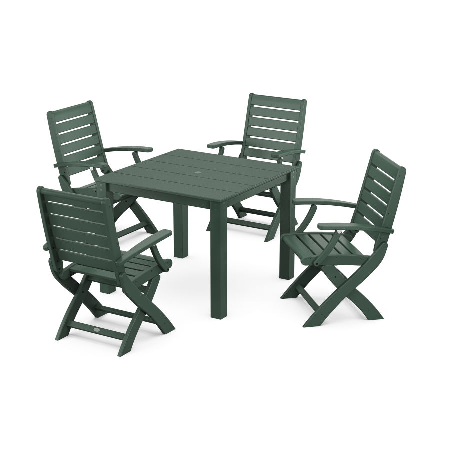 POLYWOOD Signature Folding Chair 5-Piece Parsons Dining Set in Green