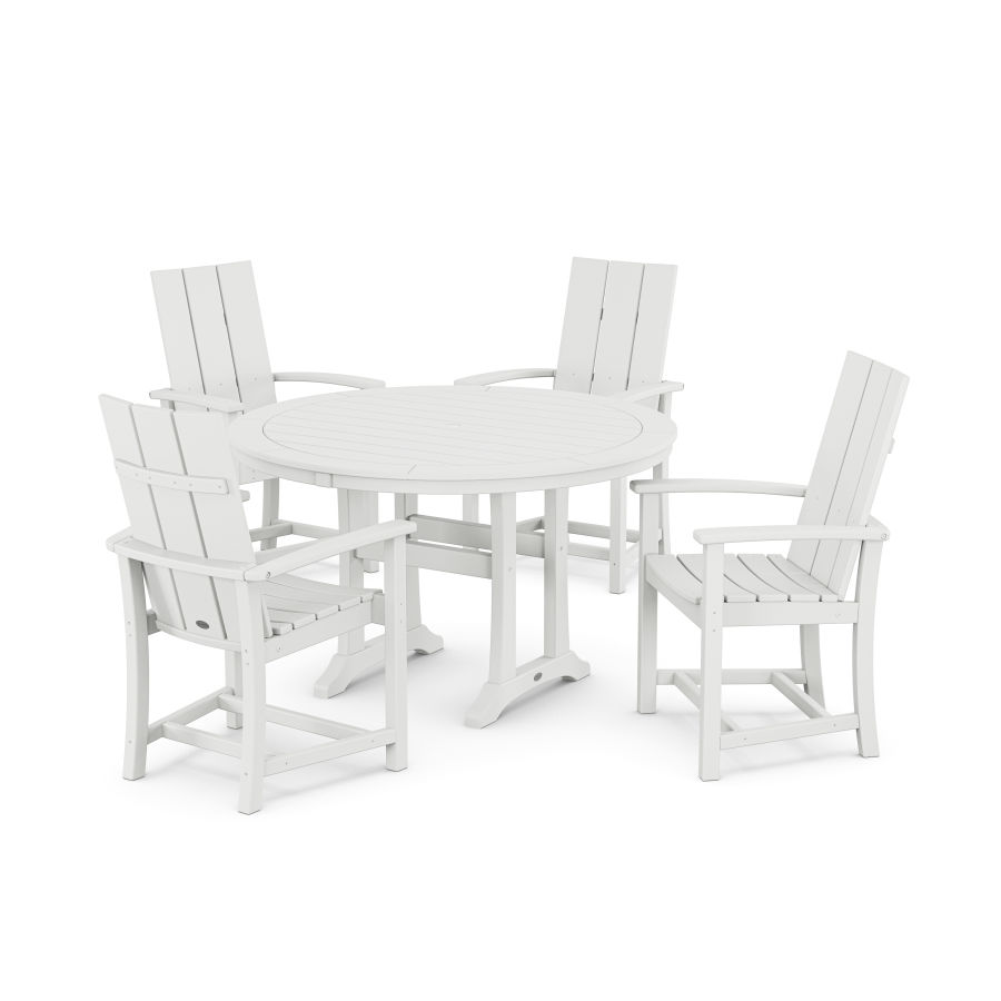 POLYWOOD Modern Adirondack 5-Piece Round Dining Set with Trestle Legs in White