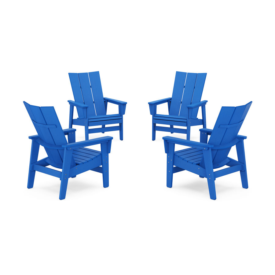 POLYWOOD 4-Piece Modern Grand Upright Adirondack Chair Conversation Set in Pacific Blue