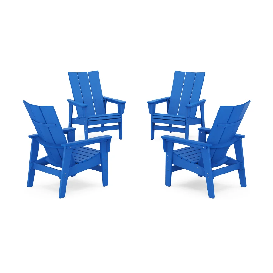 POLYWOOD 4-Piece Modern Grand Upright Adirondack Chair Conversation Set in Pacific Blue