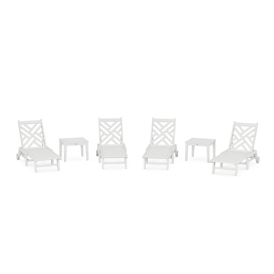POLYWOOD Chippendale 6-Piece Chaise Set with Wheels in White