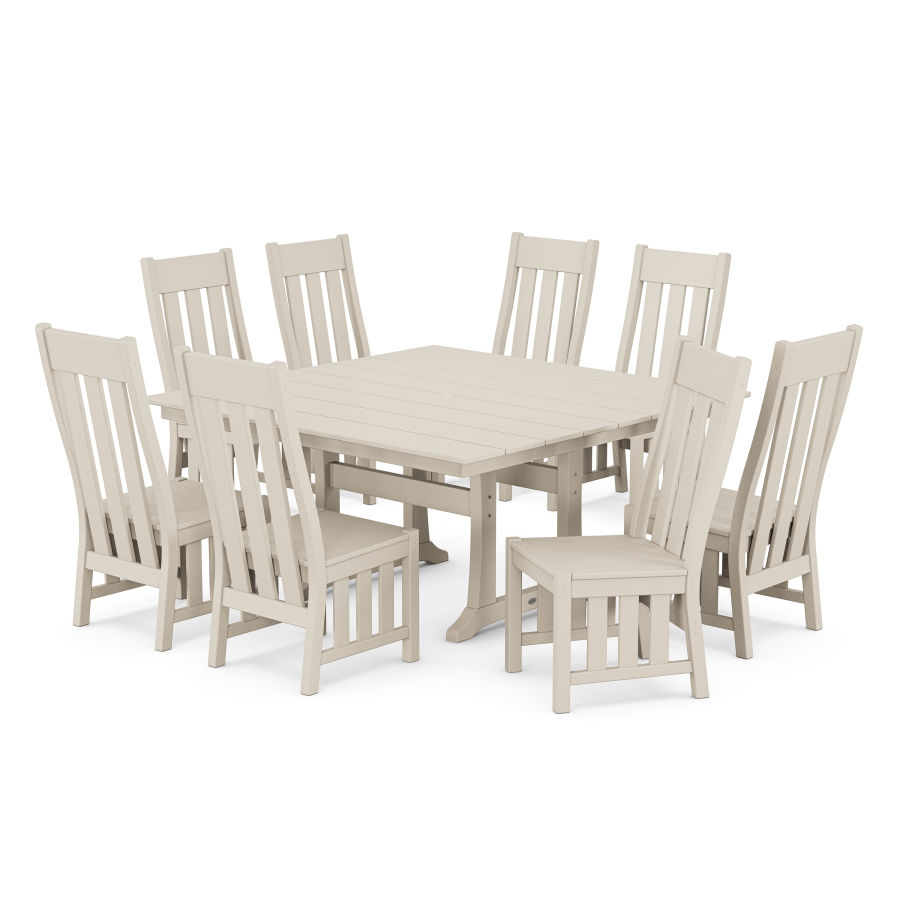 POLYWOOD Acadia Side Chair 9-Piece Square Farmhouse Dining Set with Trestle Legs in Sand