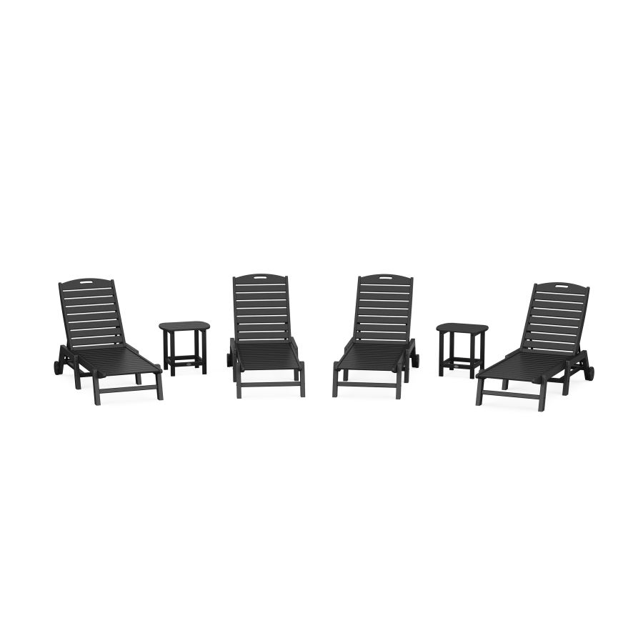 POLYWOOD Nautical Chaise 6-Piece Set with Wheels in Black