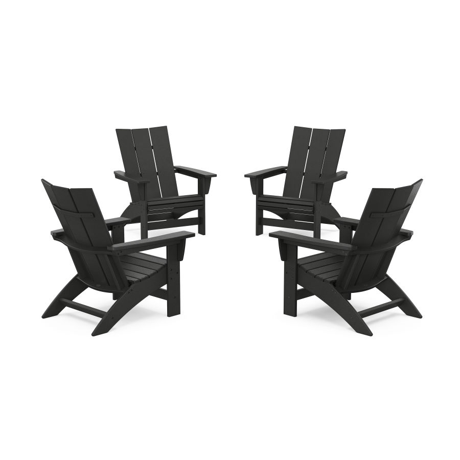 POLYWOOD 4-Piece Modern Grand Adirondack Chair Conversation Set in Black