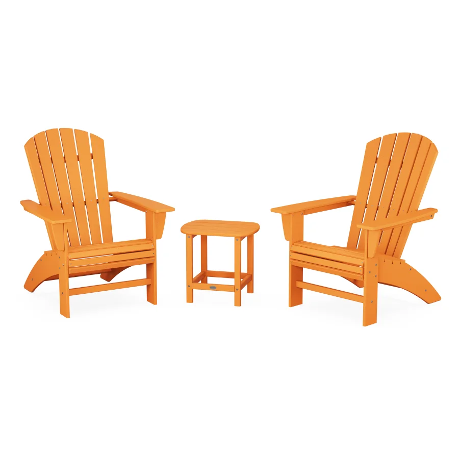 POLYWOOD Nautical 3-Piece Curveback Adirondack Set in Tangerine