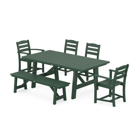 La Casa Cafe 6-Piece Rustic Farmhouse Dining Set With Trestle Legs in Green