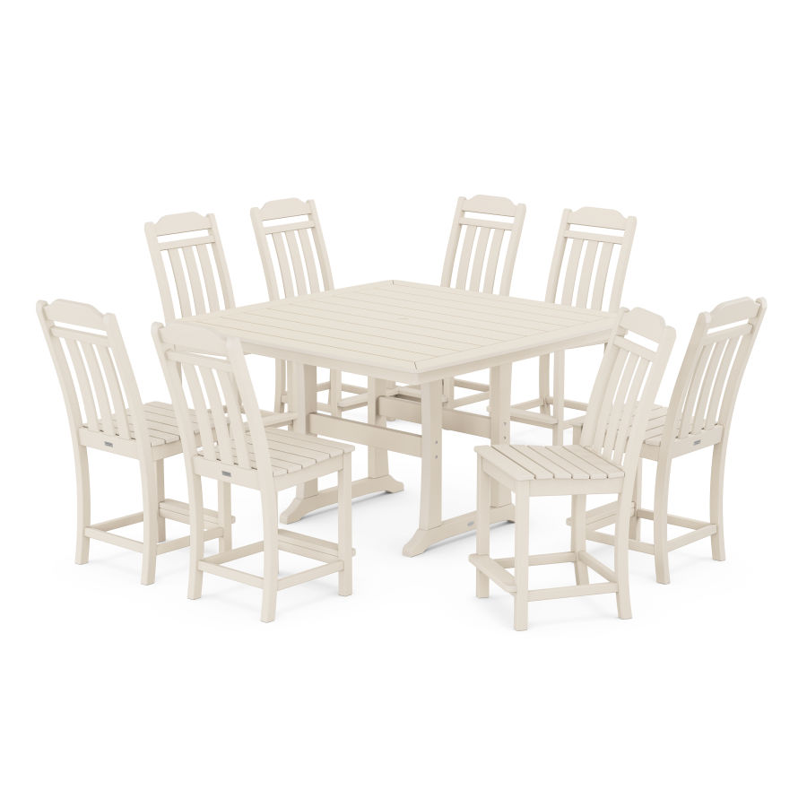 POLYWOOD Country Living 9-Piece Square Side Chair Counter Set with Trestle Legs in Sand