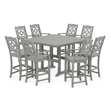 Chinoiserie 9-Piece Square Bar Set with Trestle Legs