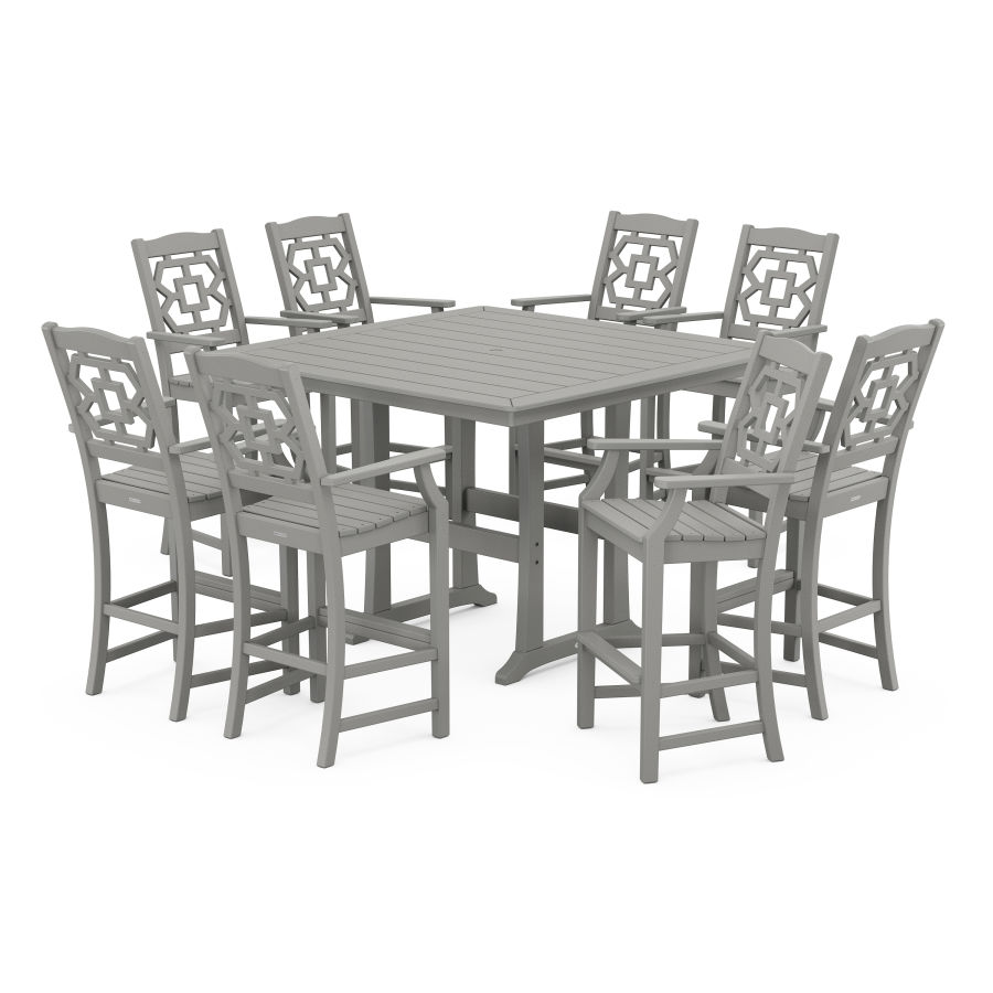 POLYWOOD Chinoiserie 9-Piece Square Bar Set with Trestle Legs