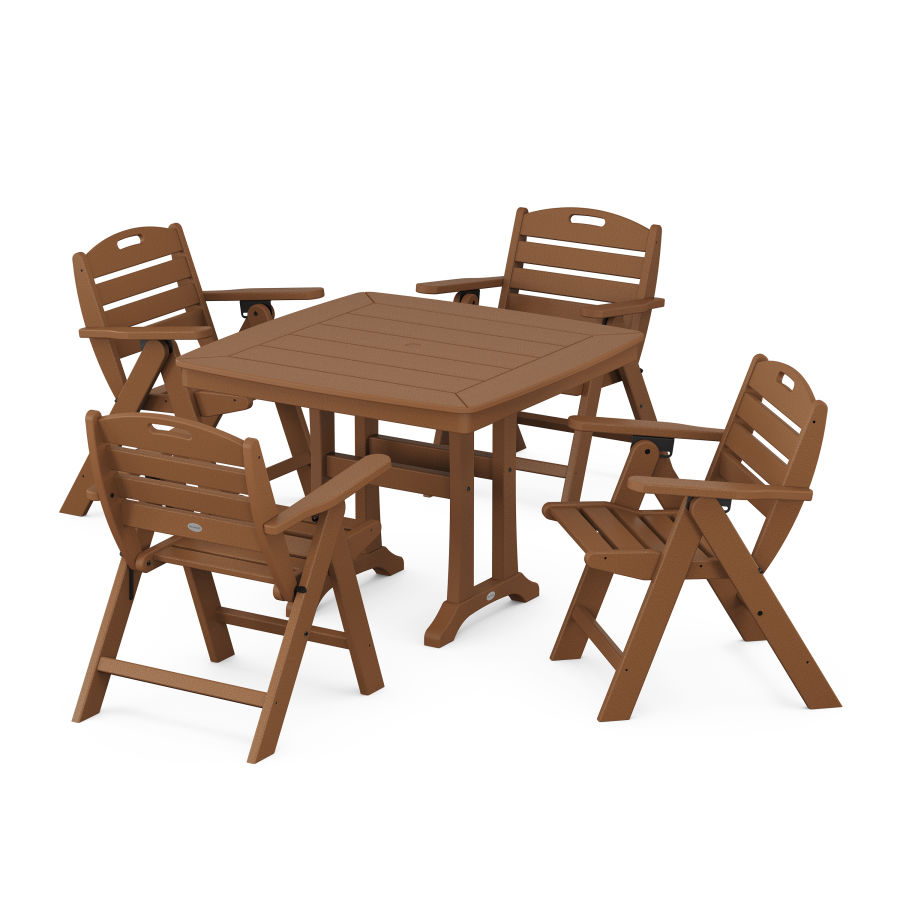 POLYWOOD Nautical Folding Lowback Chair 5-Piece Dining Set with Trestle Legs in Teak