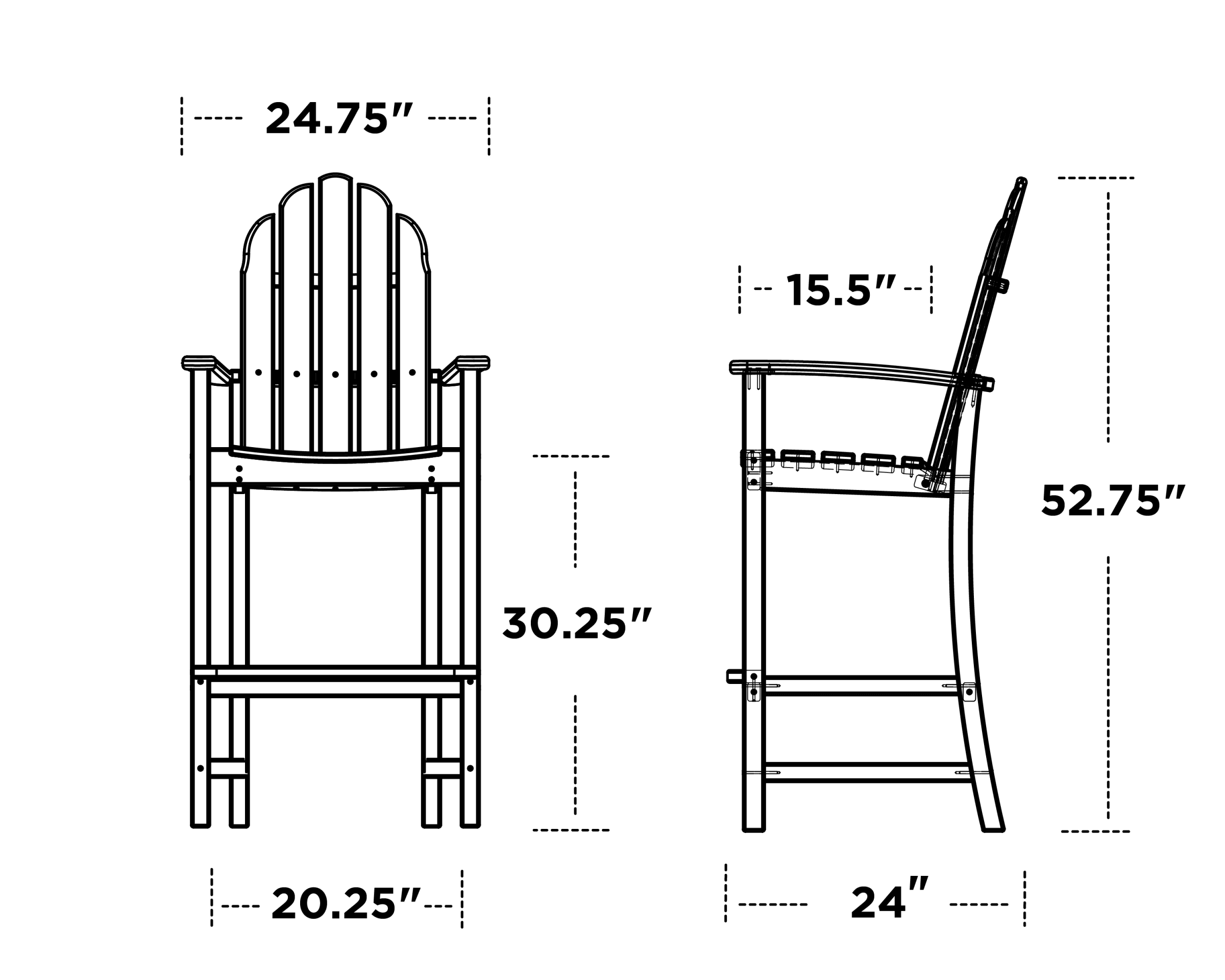 Dimensions for Classic Adirondack Bar Chair