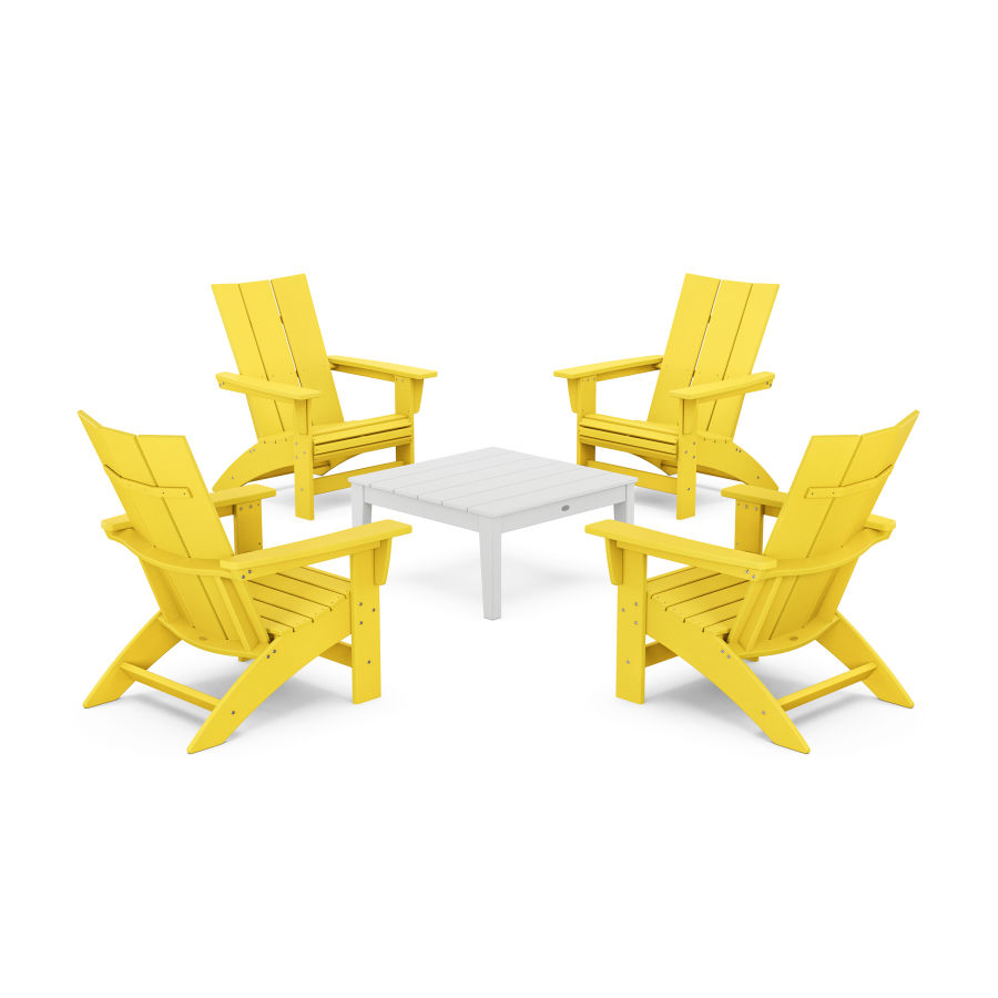 POLYWOOD 5-Piece Modern Grand Adirondack Chair Conversation Group in Lemon / White