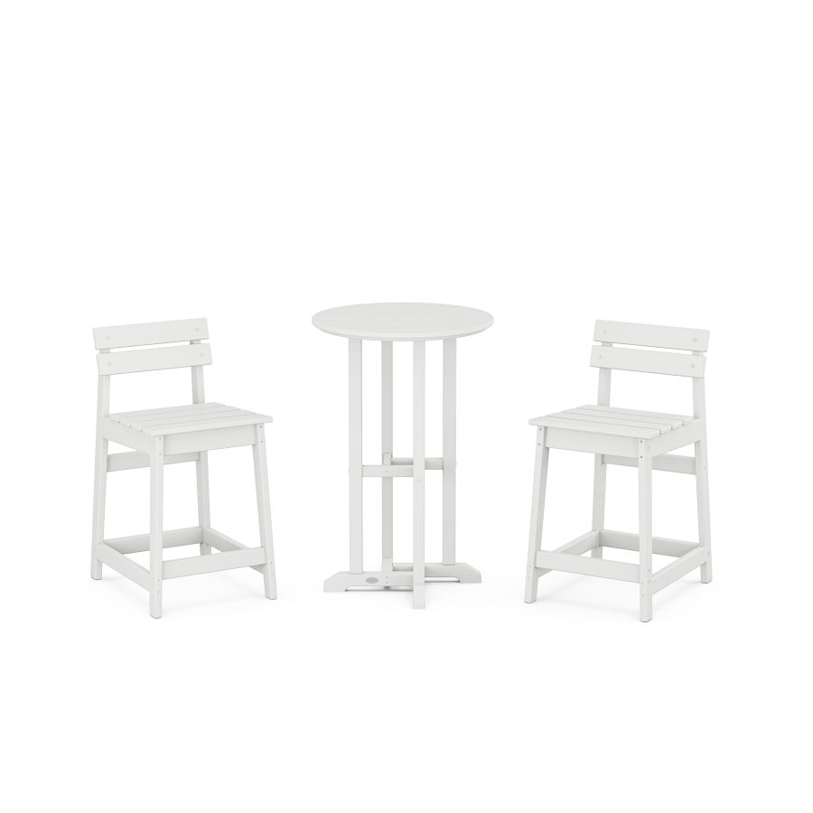 POLYWOOD Modern Studio Plaza Lowback Counter Chair 3-Piece Bistro Set in White