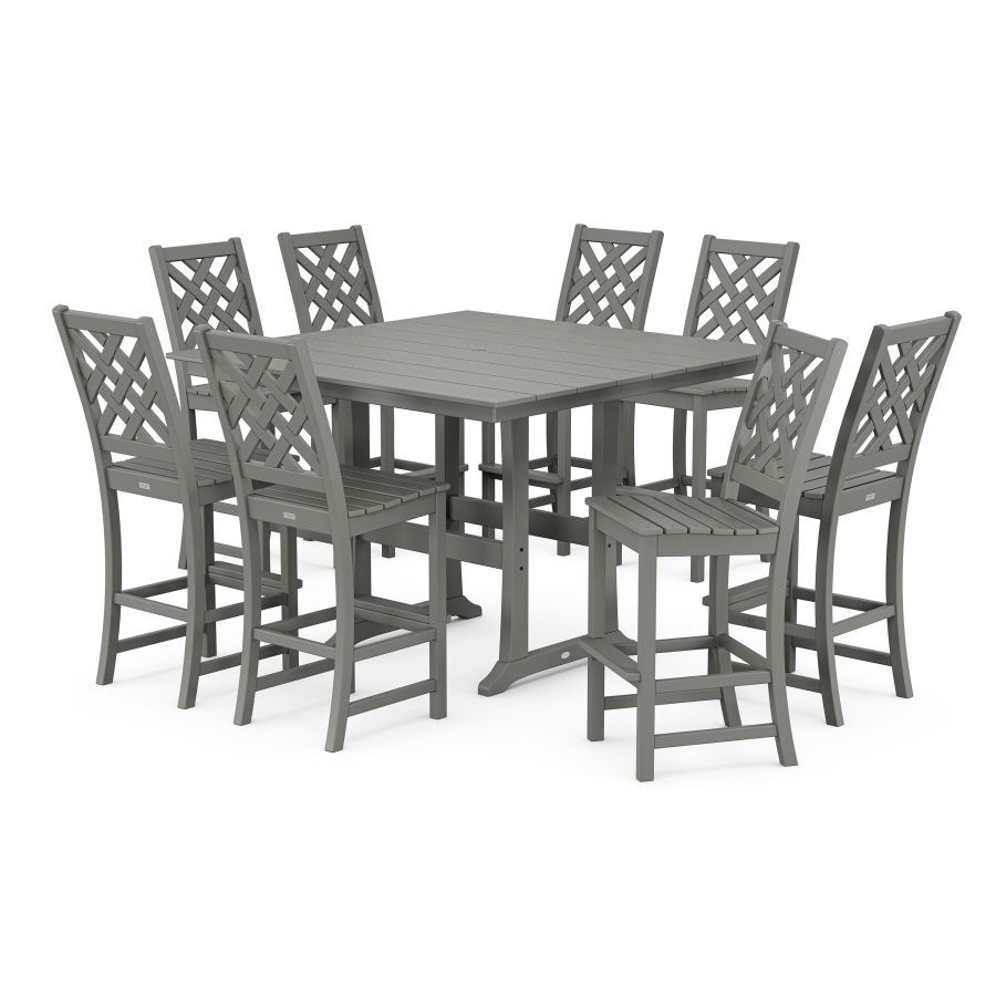 POLYWOOD Wovendale Side Chair 9-Piece Square Farmhouse Bar Set with Trestle Legs