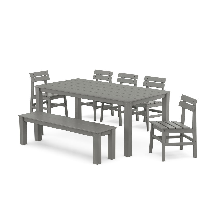 POLYWOOD Modern Studio Plaza Chair 7-Piece Parsons Dining Set with Bench in Slate Grey