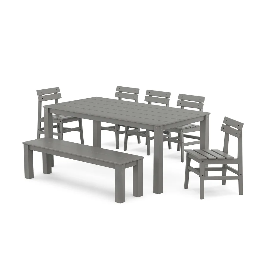 POLYWOOD Modern Studio Plaza Chair 7-Piece Parsons Dining Set with Bench