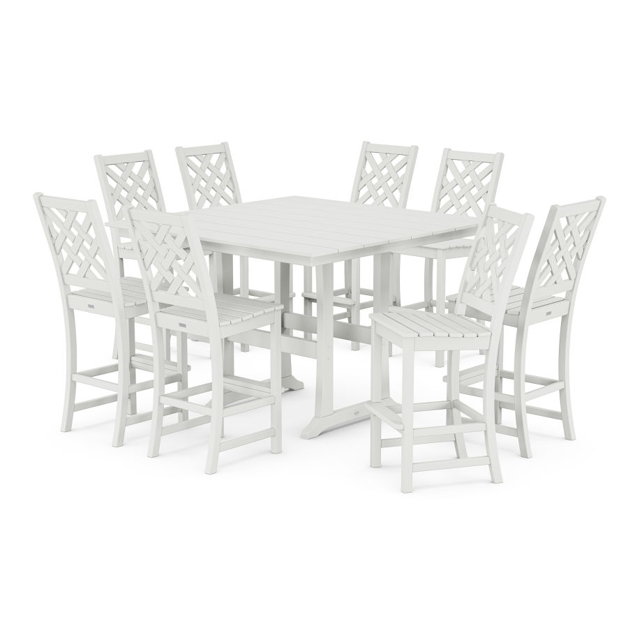 POLYWOOD Wovendale Side Chair 9-Piece Square Farmhouse Bar Set with Trestle Legs in White