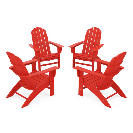 POLYWOOD 4-Piece Vineyard Curveback Adirondack Chair Conversation Set in Sunset Red
