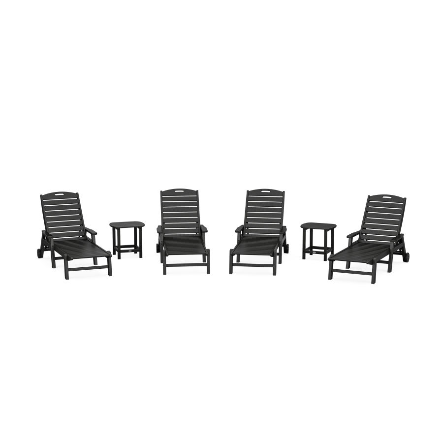 POLYWOOD Nautical Chaise 6-Piece Set with Arms & Wheels in Black