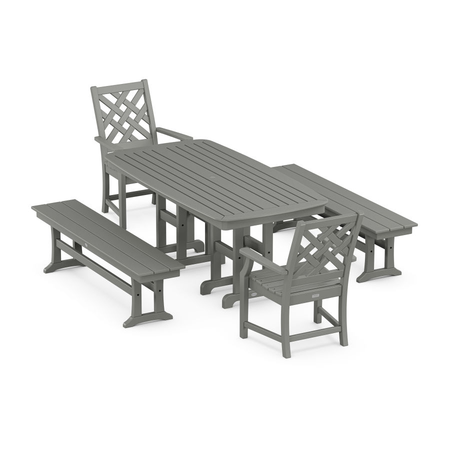 POLYWOOD Wovendale 5-Piece Dining Set with Benches