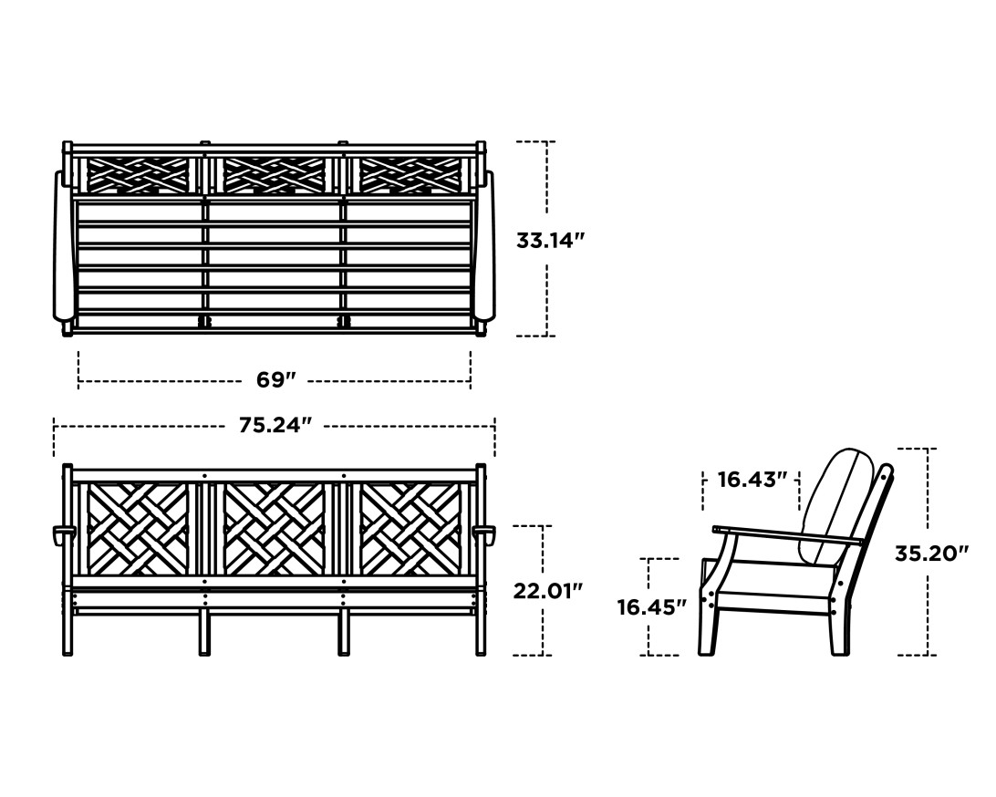 Dimensions for Wovendale Deep Seating Sofa