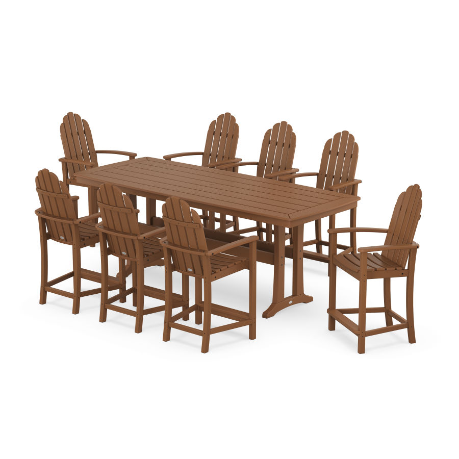 POLYWOOD Classic Adirondack 9-Piece Counter Set with Trestle Legs in Teak