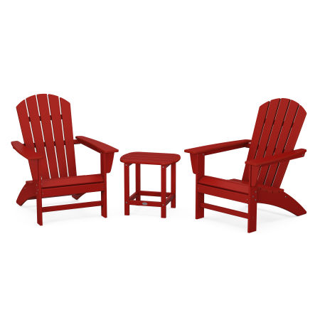 Nautical 3-Piece Adirondack Set with South Beach 18" Side Table in Crimson Red
