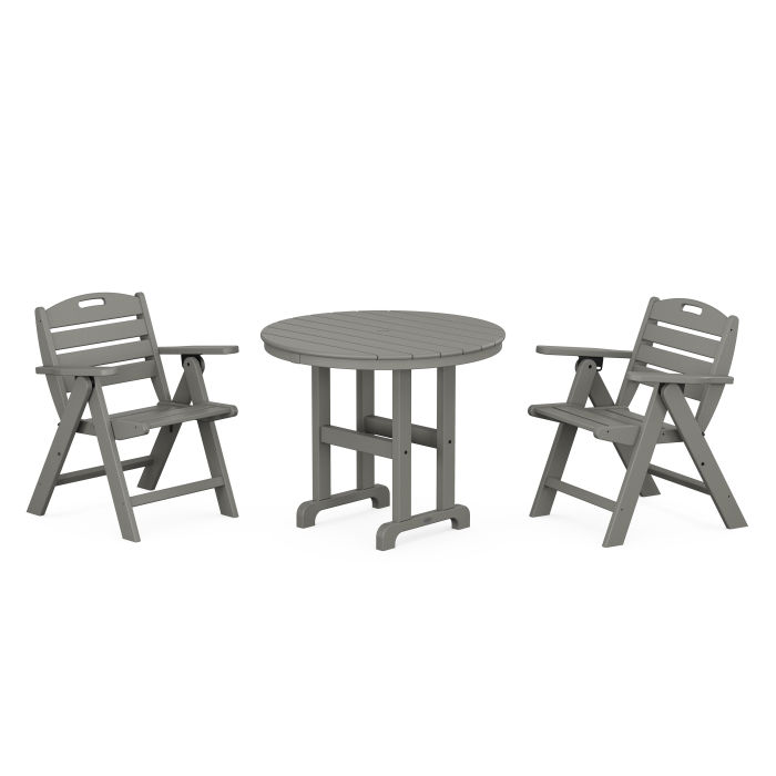 POLYWOOD Nautical Folding Lowback Chair 3-Piece Round Dining Set