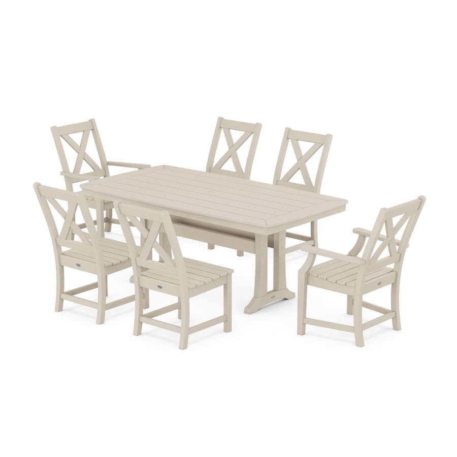 POLYWOOD Braxton 7-Piece Dining Set with Trestle Legs in Sand