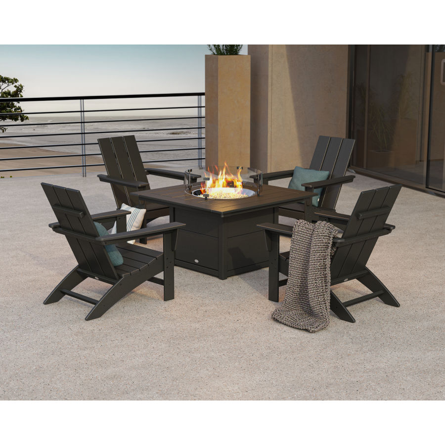 Modern 5-Piece Adirondack Chair Conversation Set with Fire Pit Table