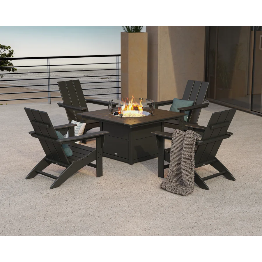 Modern 5-Piece Adirondack Chair Conversation Set with Fire Pit Table