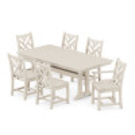 Chippendale 7-Piece Farmhouse Trestle Dining Set in Sand