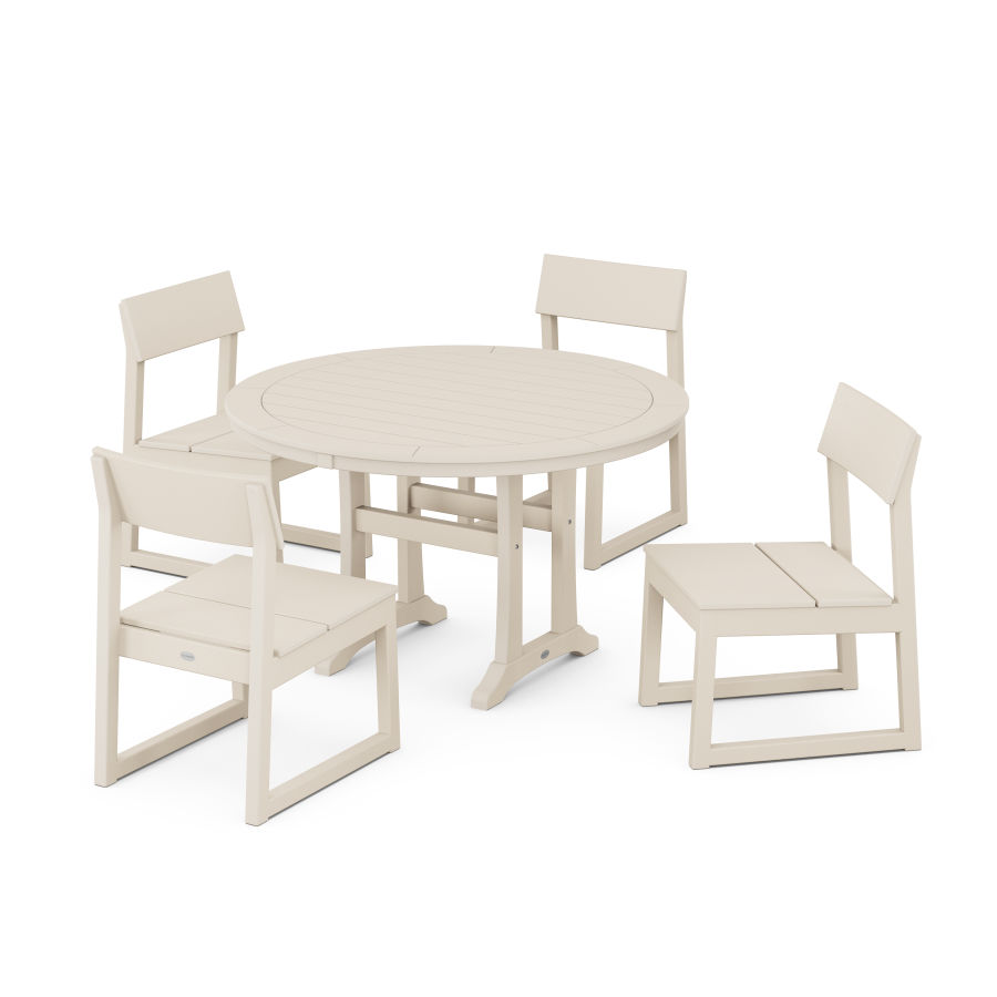 POLYWOOD EDGE Side Chair 5-Piece Round Dining Set With Trestle Legs in Sand