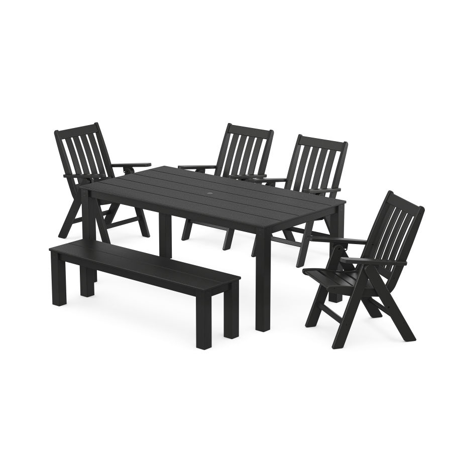POLYWOOD Vineyard Folding Chair 6-Piece Parsons Dining Set with Bench in Black