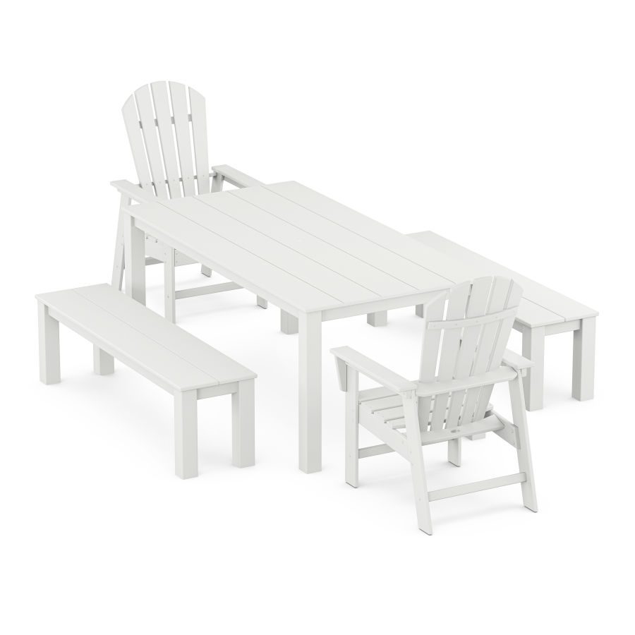 POLYWOOD South Beach 5-Piece Parsons Dining Set with Benches in White