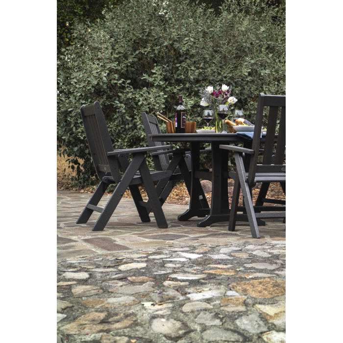 POLYWOOD Vineyard Folding Chair 5-Piece Round Dining Set with Trestle Legs in Vintage Finish