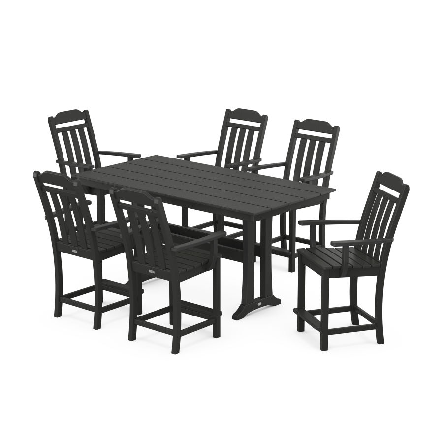 POLYWOOD Country Living Arm Chair 7-Piece Farmhouse Counter Set with Trestle Legs in Black