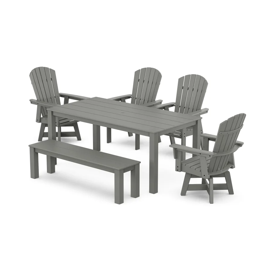 POLYWOOD Nautical Curveback Adirondack Swivel 6-Piece Parsons Dining Set with Bench