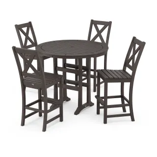 POLYWOOD Braxton 5-Piece Nautical Trestle Arm Chair Bar Set in Vintage Finish