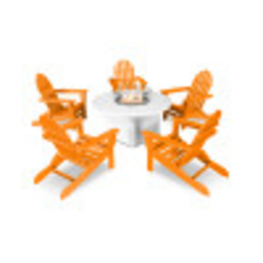 POLYWOOD Classic Folding Adirondack 6-Piece Conversation Set with Fire Pit Table in Tangerine