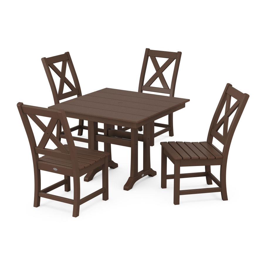 POLYWOOD Braxton Side Chair 5-Piece Farmhouse Dining Set With Trestle Legs in Mahogany