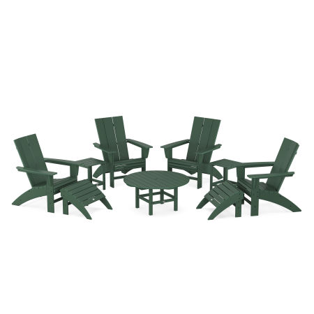 Modern Curveback Adirondack Chair 9-Piece Conversation Set in Green