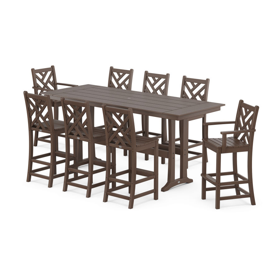 POLYWOOD Chippendale 9-Piece Farmhouse Bar Set with Trestle Legs in Mahogany