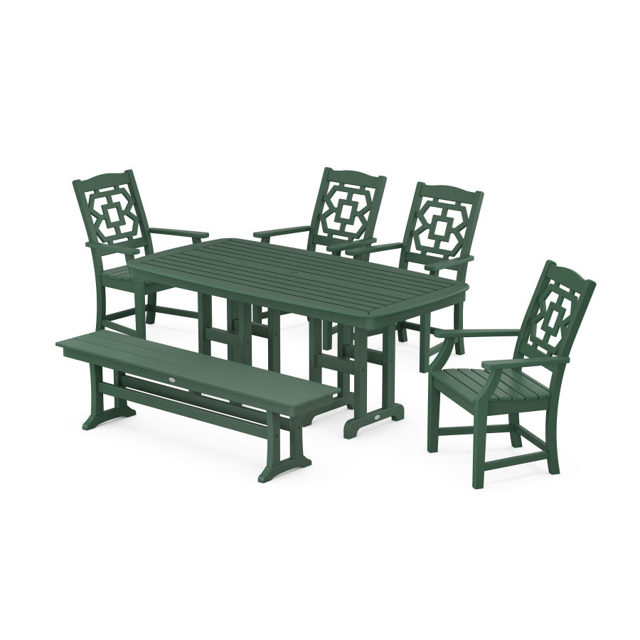 POLYWOOD Chinoiserie 6-Piece Dining Set with Bench in Green