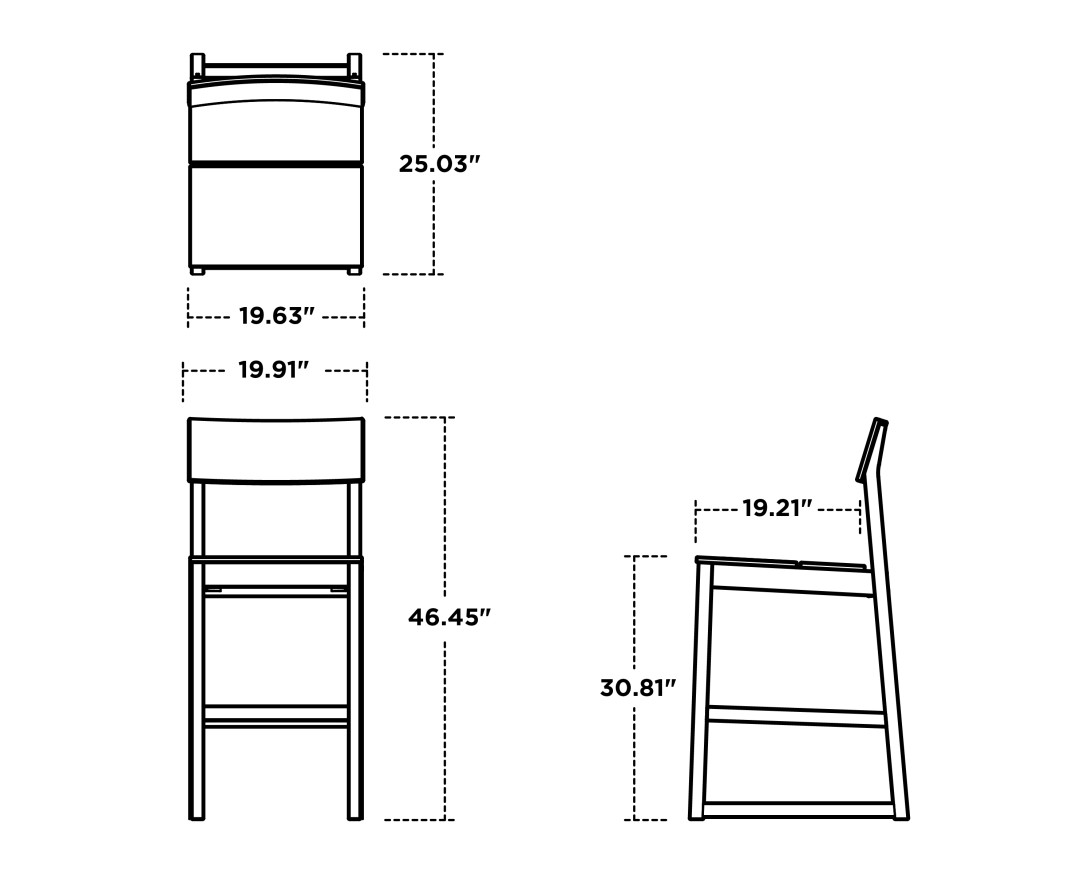 Dimensions for EDGE Bar Side Chair