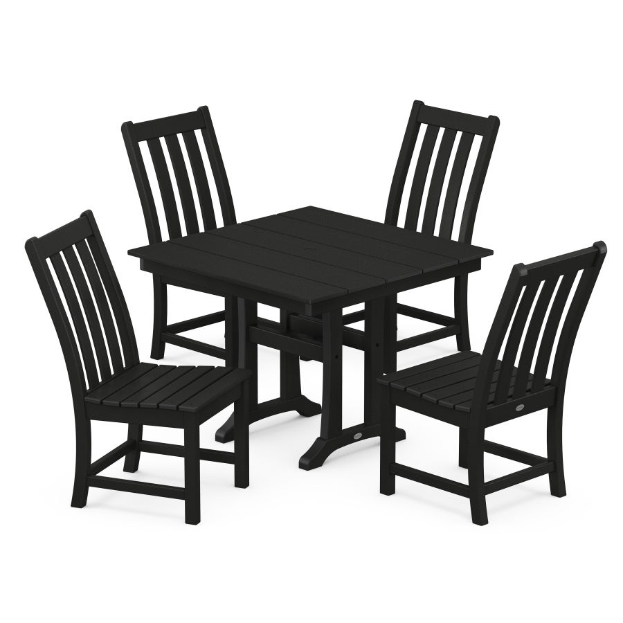 POLYWOOD Vineyard 5-Piece Farmhouse Trestle Side Chair Dining Set in Black