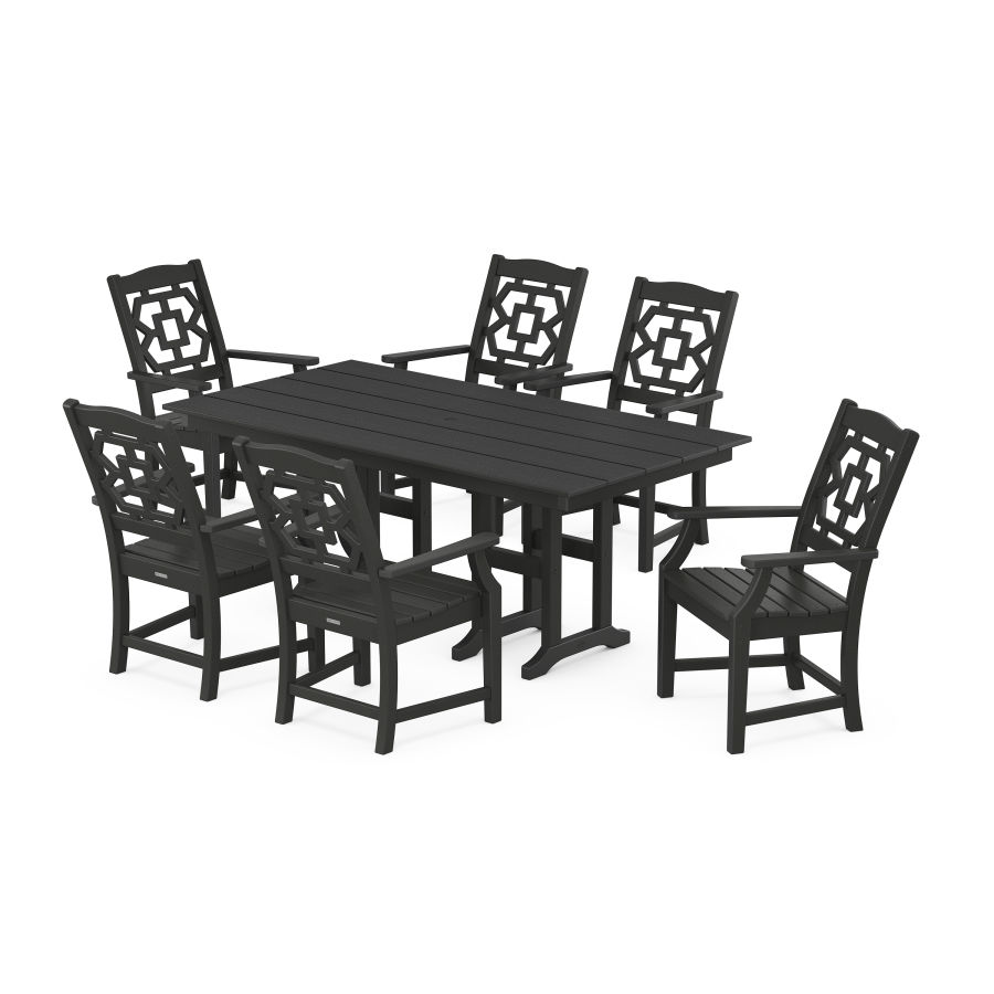 POLYWOOD Chinoiserie Arm Chair 7-Piece Farmhouse Dining Set in Black