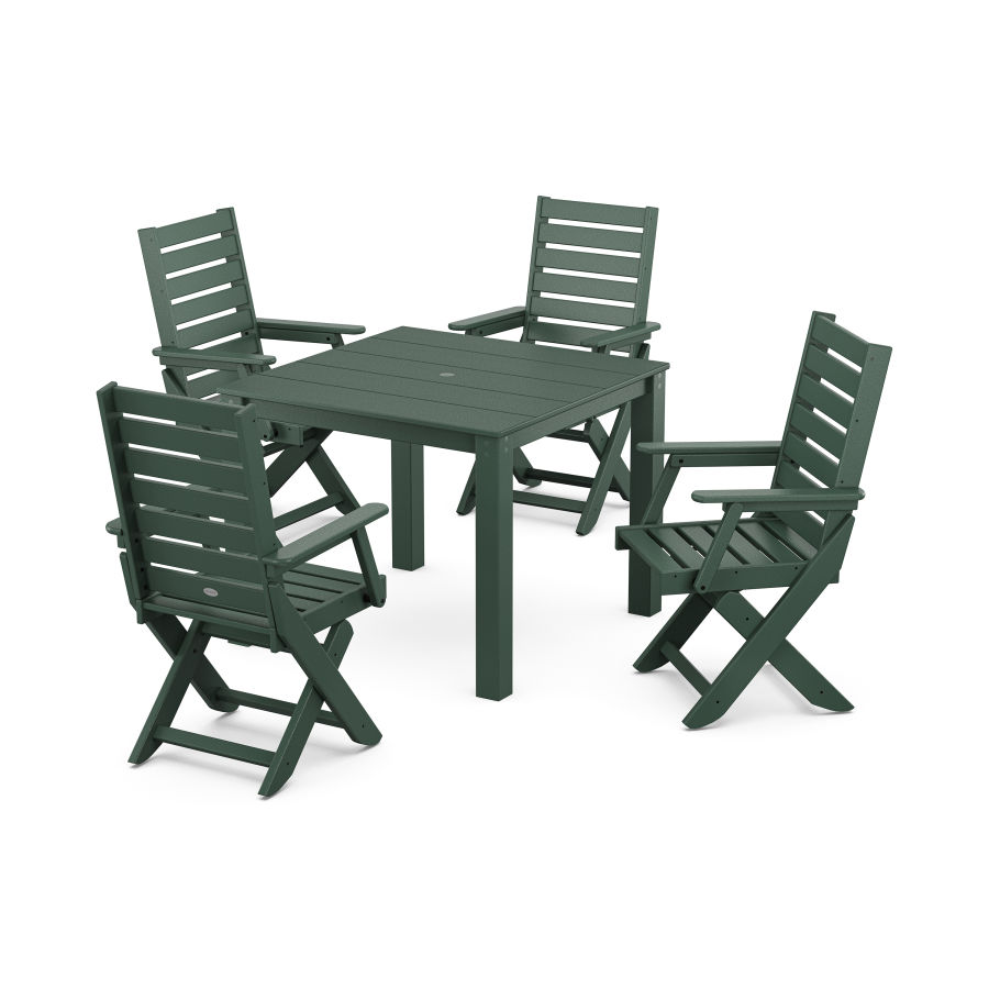 POLYWOOD Captain Folding Chair 5-Piece Parsons Dining Set in Green
